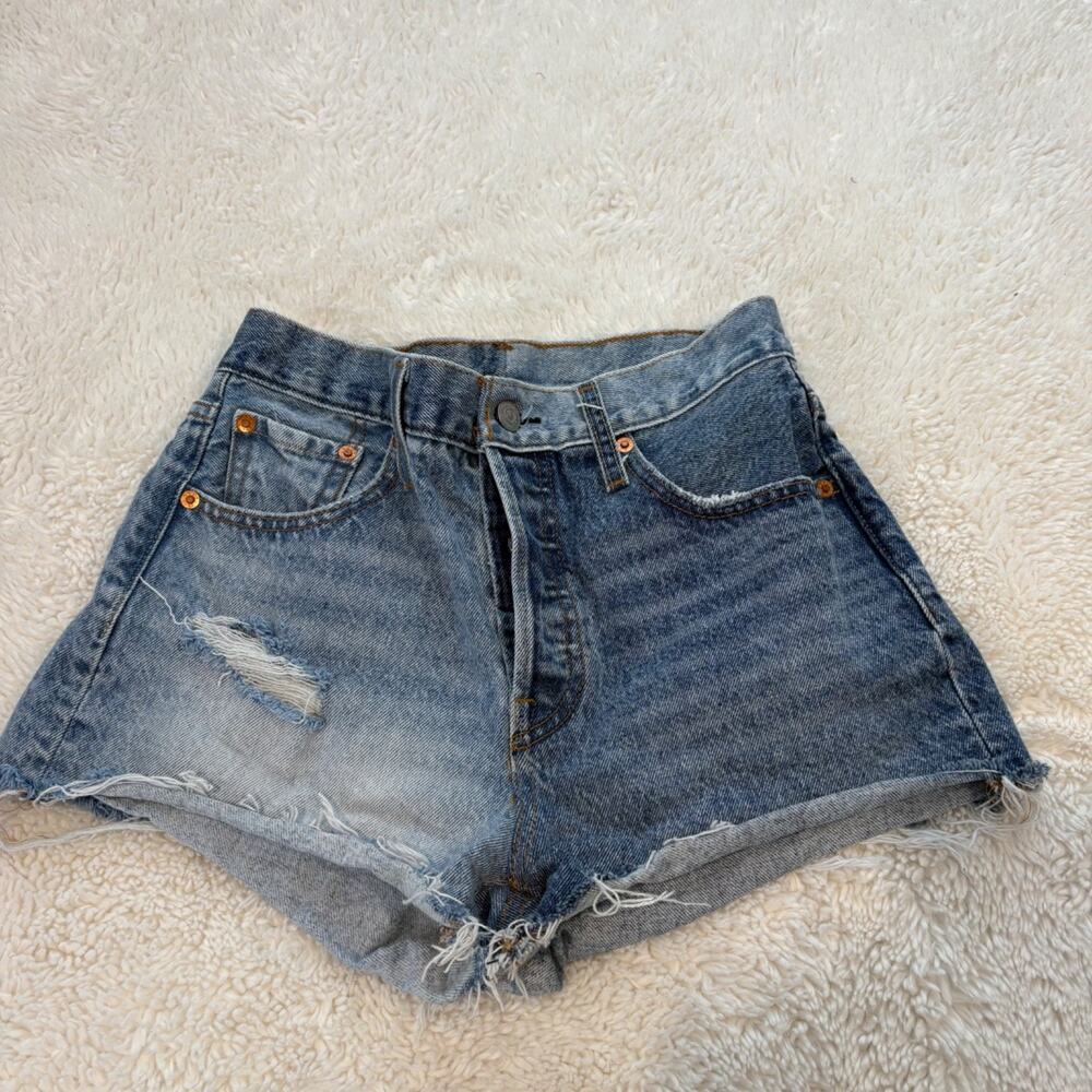 Levis 501 HR Cut Off Denim Shorts 25 Boho Festival Beach Indie Summer Resort